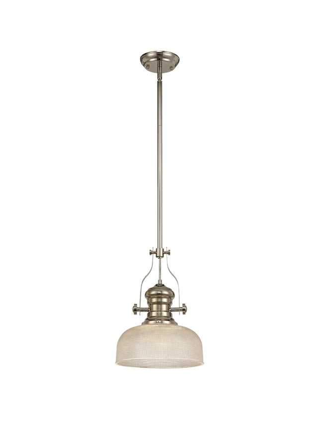 Munro 1 Light Multi Height Pendant E27 With 26.5cm Prismatic Glass Shade, Polished Nickel/Clear