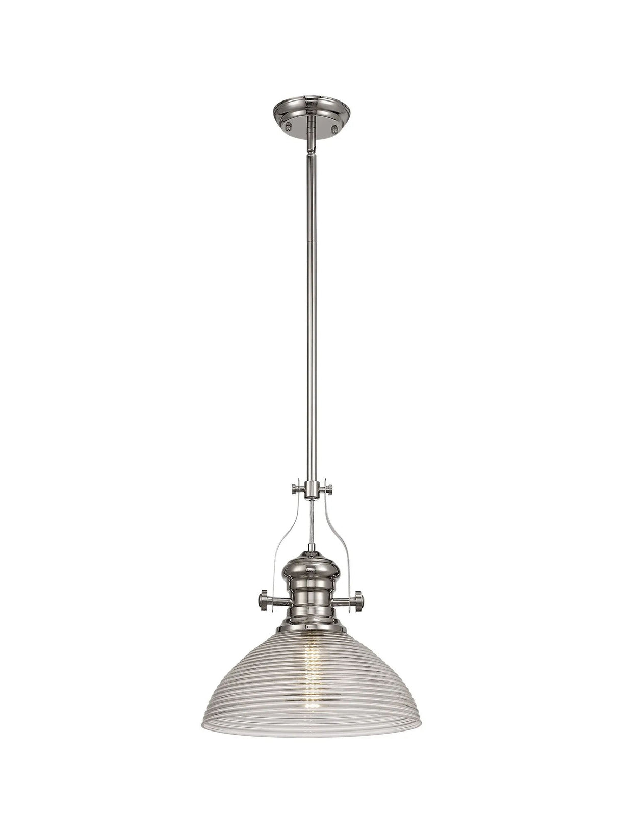 Munro 1 Light Multi Height Pendant E27 With 33.5cm Prismatic Glass Shade, Polished Nickel/Clear