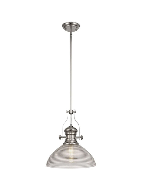 Munro 1 Light Multi Height Pendant E27 With 33.5cm Prismatic Glass Shade, Polished Nickel/Clear