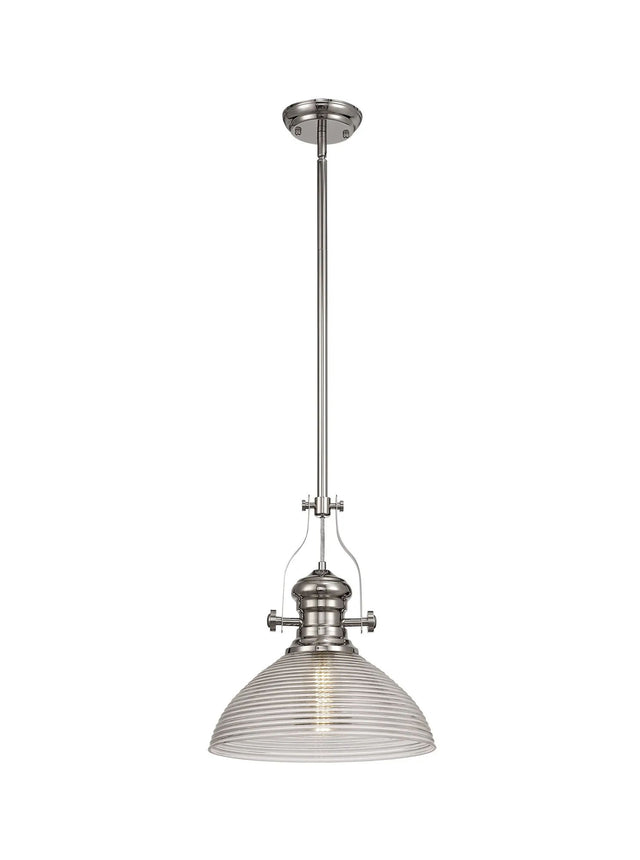 Munro 1 Light Multi Height Pendant E27 With 33.5cm Prismatic Glass Shade, Polished Nickel/Clear