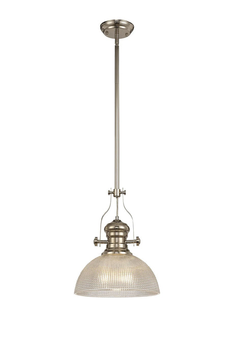 Munro 1 Light Multi Height Pendant E27 With 30cm Prismatic Glass Shade, Polished Nickel/Clear