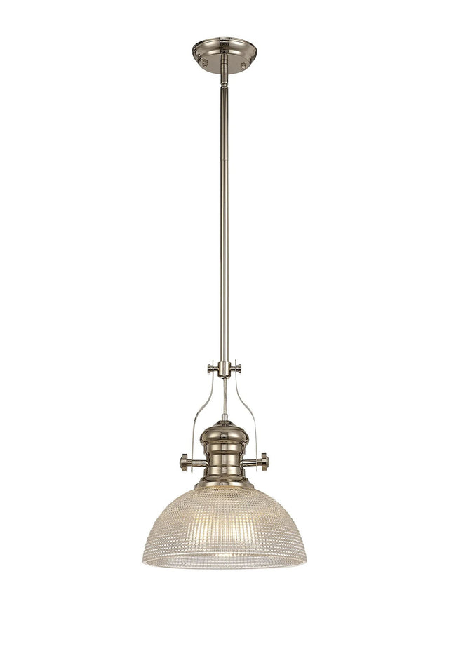 Munro 1 Light Multi Height Pendant E27 With 30cm Prismatic Glass Shade, Polished Nickel/Clear