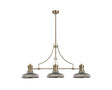 Munro 3 Light Linear Multi Height Pendant E27 With 30cm Round Glass Shade, Antique Brass, Smoked