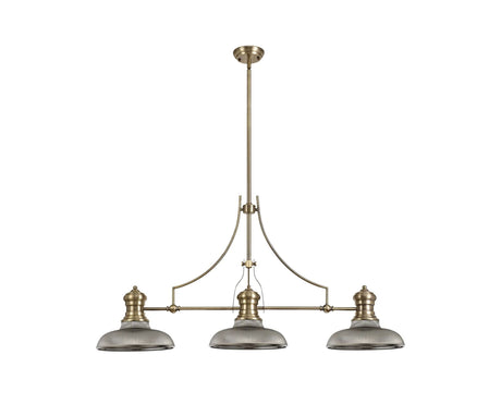 Munro 3 Light Linear Multi Height Pendant E27 With 30cm Round Glass Shade, Antique Brass, Smoked