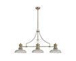 Munro 3 Light Linear Multi Height Pendant E27 With 30cm Round Glass Shade, Antique Brass, Clear