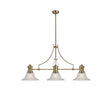 Munro 3 Light Linear Multi Height Pendant E27 With 30cm Bell Glass Shade, Antique Brass, Clear