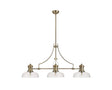 Munro 3 Light Linear Multi Height Pendant E27 With 30cm Flat Round Glass Shade, Antique Brass, Clear
