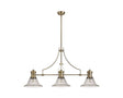 Munro 3 Light Linear Multi Height Pendant E27 With 30cm Smooth Bell Glass Shade, Antique Brass, Clear