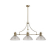 Munro 3 Light Linear Multi Height Pendant E27 With 33.5cm Prismatic Glass Shade, Antique Brass, Clear