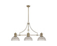 Munro 3 Light Linear Multi Height Pendant E27 With 30cm Prismatic Glass Shade, Antique Brass, Clear