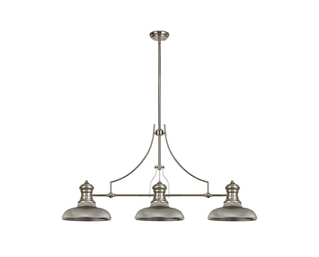 Munro 3 Light Linear Multi Height Pendant E27 With 30cm Round Glass Shade, Polished Nickel, Smoked