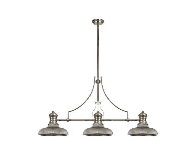 Munro 3 Light Linear Multi Height Pendant E27 With 30cm Round Glass Shade, Polished Nickel, Smoked