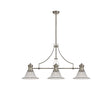 Munro 3 Light Linear Multi Height Pendant E27 With 30cm Bell Glass Shade, Polished Nickel, Clear