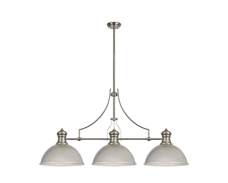Munro 3 Light Linear Multi Height Pendant E27 With 38cm Dome Glass Shade, Polished Nickel, Clear