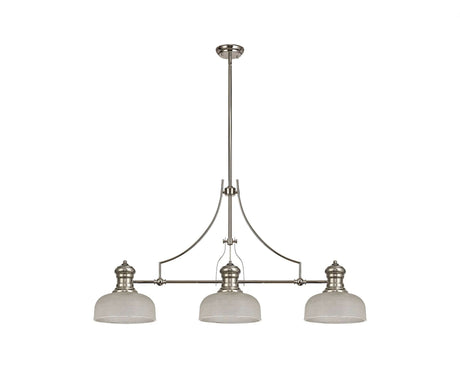 Munro 3 Light Linear Multi Height Pendant E27 With 26.5cm Prismatic Glass Shade, Polished Nickel, Clear