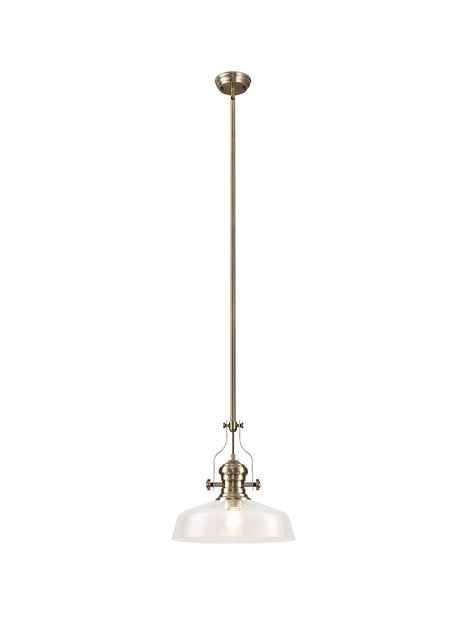 Munro Multi Height Pendant With 38cm Flat Round Shade, 1 x E27, Antique Brass/Clear Glass