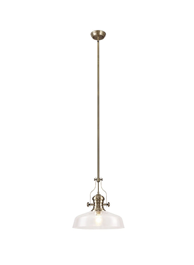 Munro Multi Height Pendant With 38cm Flat Round Shade, 1 x E27, Antique Brass/Clear Glass