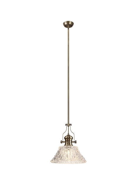 Munro Multi Height Pendant With 38cm Patterned Round Shade, 1 x E27, Antique Brass/Clear Glass