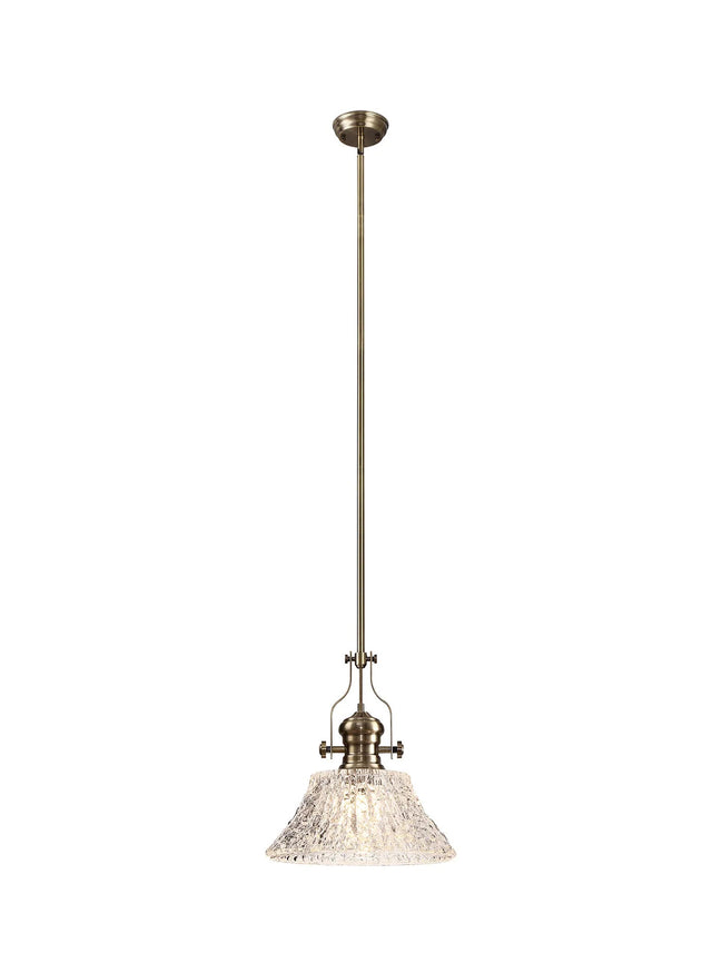 Munro Multi Height Pendant With 38cm Patterned Round Shade, 1 x E27, Antique Brass/Clear Glass