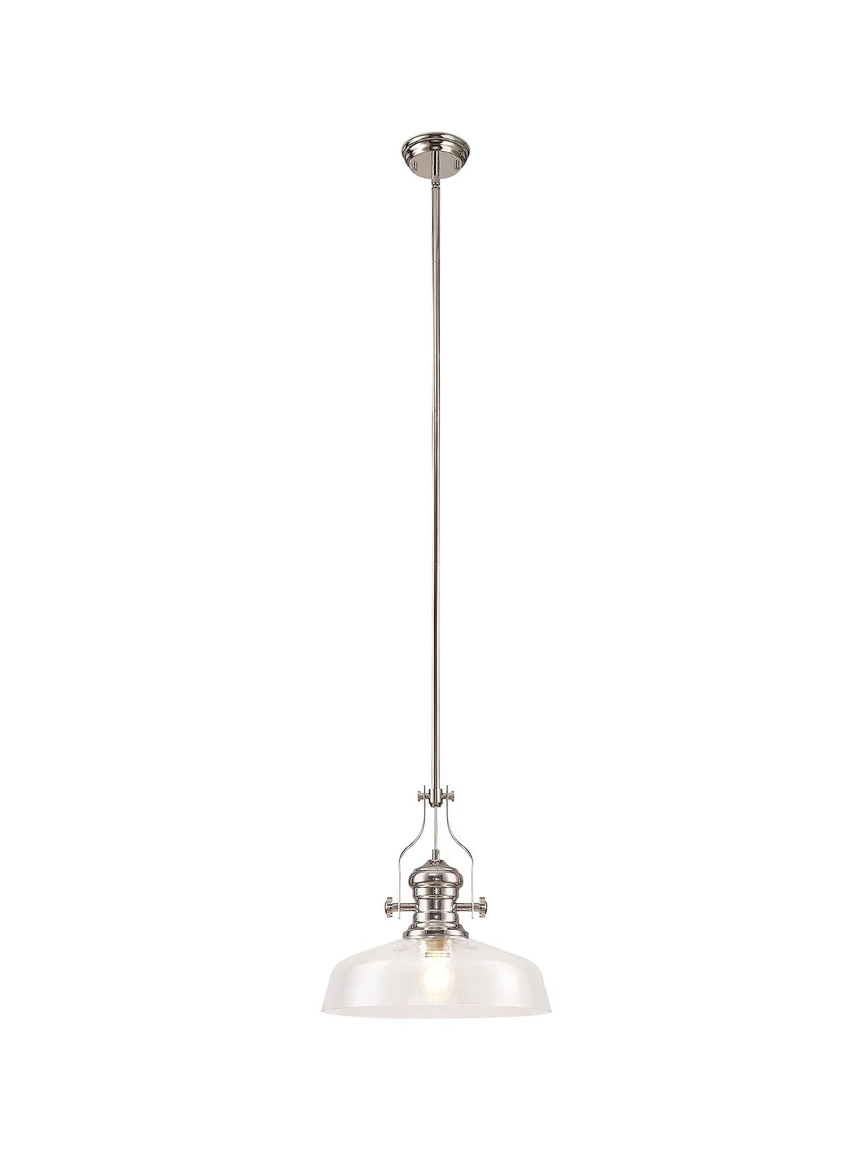 Munro Multi Height Pendant With 38cm Flat Round Shade, 1 x E27, Polished Nickel/Clear Glass