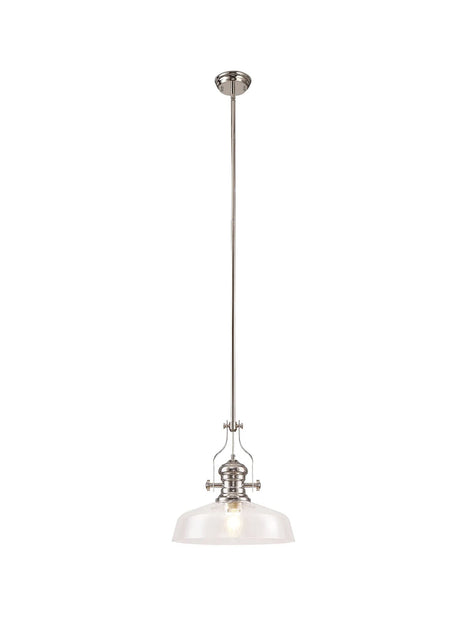 Munro Multi Height Pendant With 38cm Flat Round Shade, 1 x E27, Polished Nickel/Clear Glass
