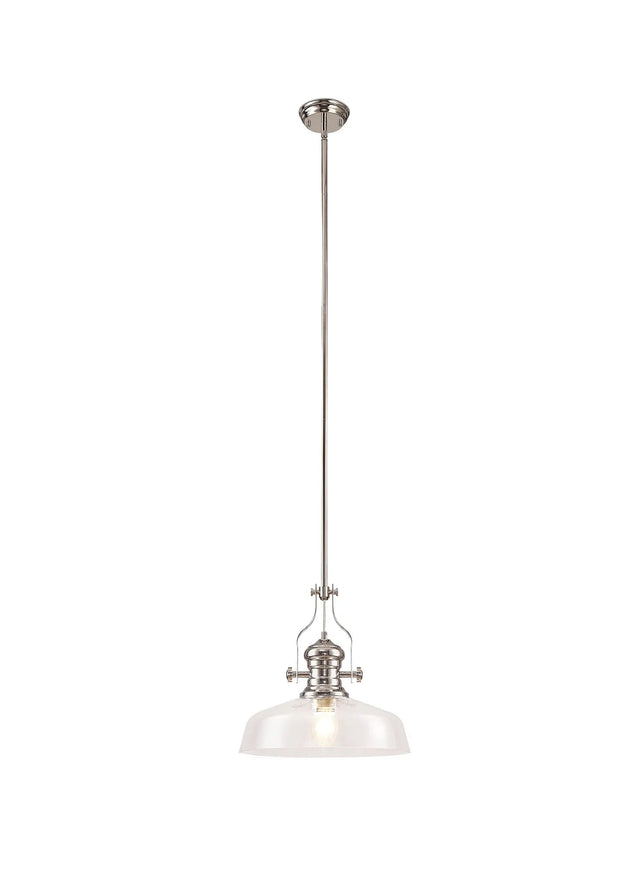 Munro Multi Height Pendant With 38cm Flat Round Shade, 1 x E27, Polished Nickel/Clear Glass