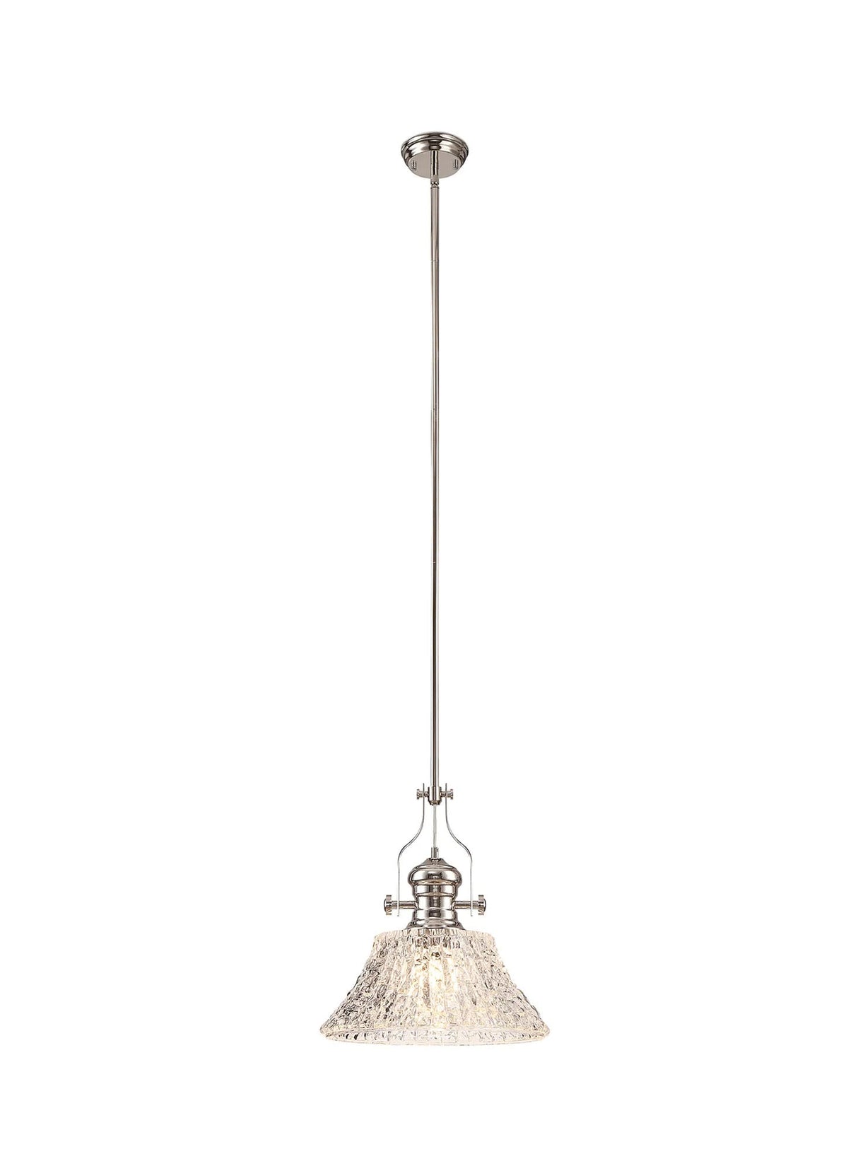 Munro Multi Height Pendant With 38cm Patterned Round Shade, 1 x E27, Polished Nickel/Clear Glass