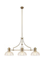 Munro Linear Multi Height Pendant With 30cm Flat Round Patterned Shade, 3 x E27, Antique Brass/Clear Glass