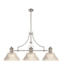 Munro Linear Multi Height Pendant With 38cm Patterned Round Shade, 3 x E27, Polished Nickel/Clear Glass (19.1kg)