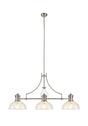 Munro Linear Multi Height Pendant With 30cm Flat Round Patterned Shade, 3 x E27, Polished Nickel/Clear Glass