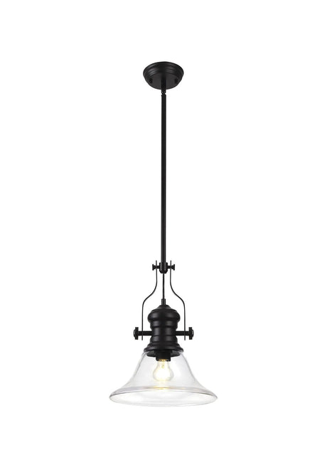 Munro 1 Light Multi Height Pendant E27 With 30cm Smooth Bell Glass Shade, Matt Black/Clear