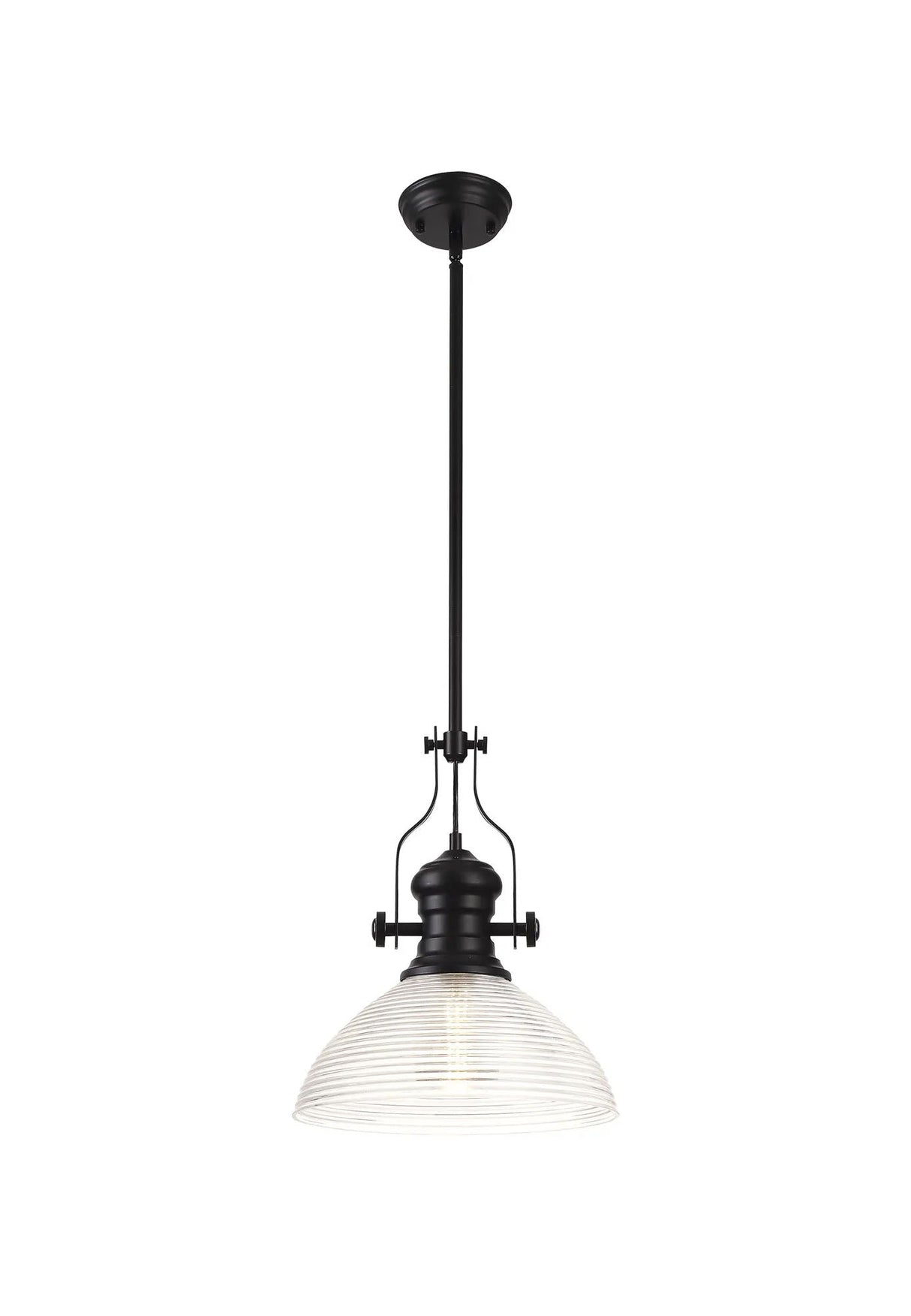 Munro 1 Light Multi Height Pendant E27 With 33.5cm Prismatic Glass Shade, Matt Black/Clear