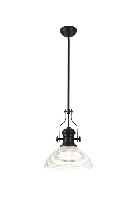 Munro 1 Light Multi Height Pendant E27 With 33.5cm Prismatic Glass Shade, Matt Black/Clear