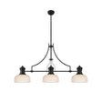 Munro 3 Light Linear Multi Height Pendant E27 With 26.5cm Prismatic Glass Shade, Matt Black, Clear