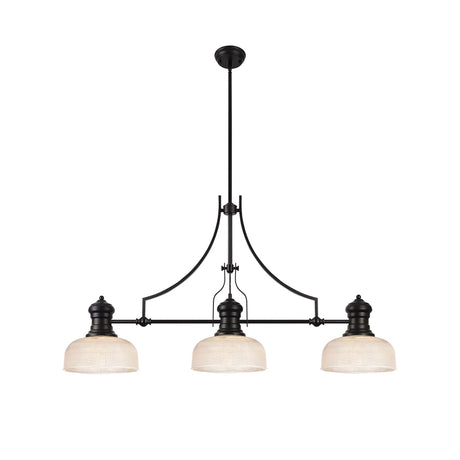 Munro 3 Light Linear Multi Height Pendant E27 With 26.5cm Prismatic Glass Shade, Matt Black, Clear