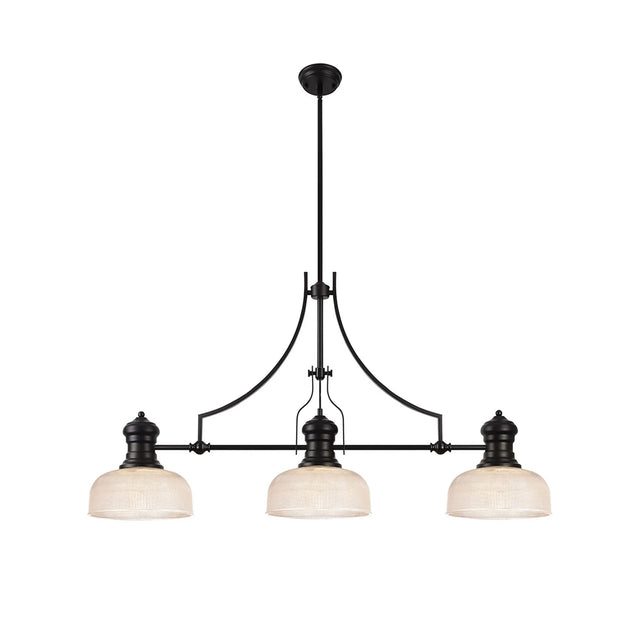 Munro 3 Light Linear Multi Height Pendant E27 With 26.5cm Prismatic Glass Shade, Matt Black, Clear