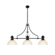 Munro 3 Light Linear Multi Height Pendant E27 With 30cm Prismatic Glass Shade, Matt Black, Clear