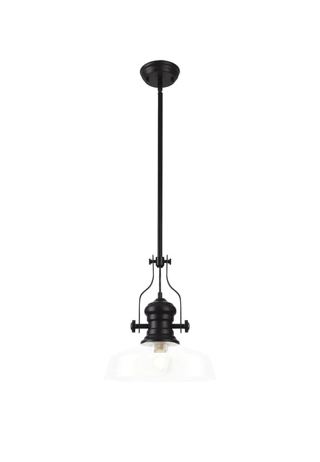 Munro Multi Height Pendant With 38cm Flat Round Shade, 1 x E27, Matt Black/Clear Glass
