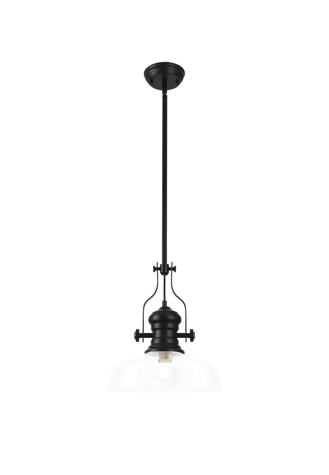 Munro Multi Height Pendant With 38cm Flat Round Shade, 1 x E27, Matt Black/Clear Glass