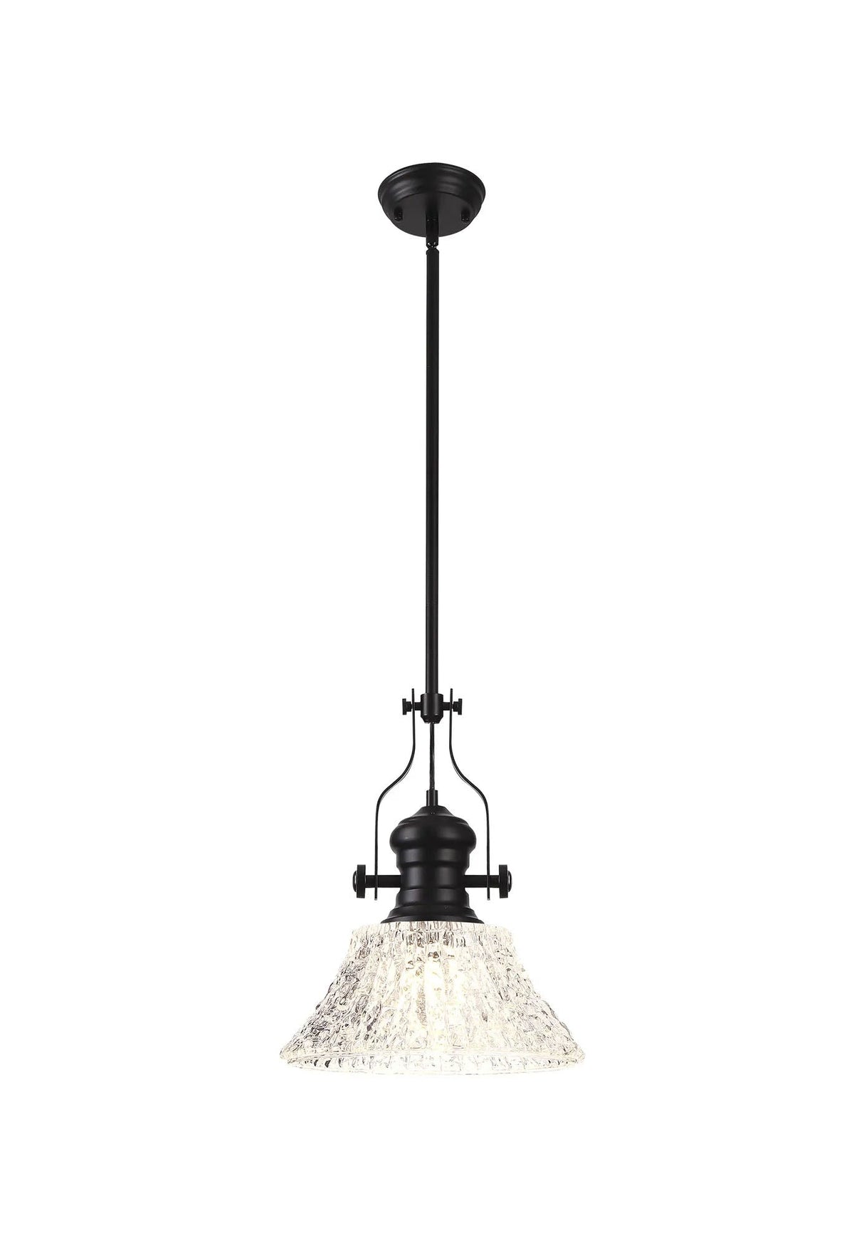 Munro Multi Height Pendant With 38cm Patterned Round Shade, 1 x E27, Matt Black/Clear Glass