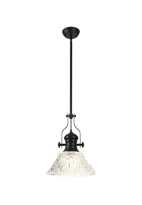 Munro Multi Height Pendant With 38cm Patterned Round Shade, 1 x E27, Matt Black/Clear Glass