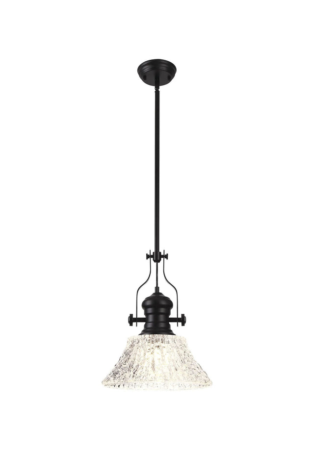 Munro Multi Height Pendant With 38cm Patterned Round Shade, 1 x E27, Matt Black/Clear Glass