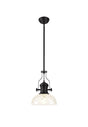 Munro Multi Height Pendant With 30cm Flat Round Patterned Shade, 1 x E27, Matt Black/Clear Glass