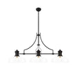 Munro Linear Multi Height Pendant With 38cm Flat Round Shade, 3 x E27, Matt Black/Clear Glass