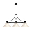 Munro Linear Multi Height Pendant With 38cm Patterned Round Shade, 3 x E27, Matt Black/Clear Glass (19.1kg)