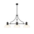 Munro Linear Multi Height Pendant With 30cm Flat Round Patterned Shade, 3 x E27, Matt Black/Clear Glass