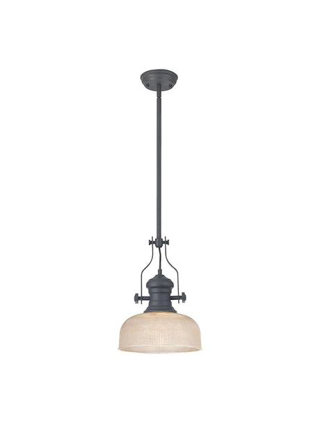 Munro Single Multi Height Pendant, 1 x E27, 26.5cm Prismatic Glass, Graphite/Clear