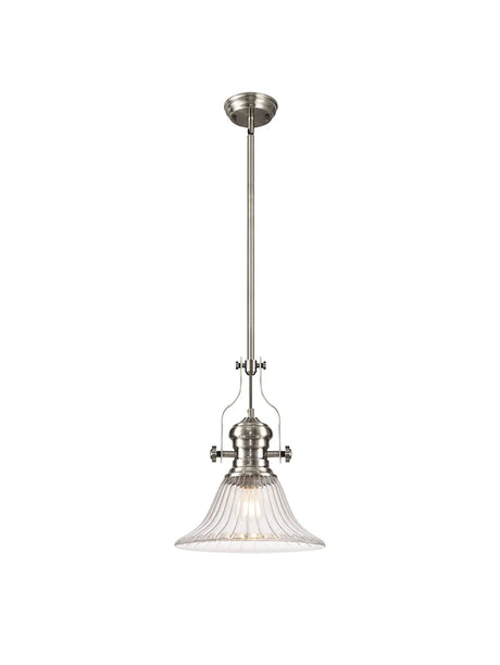 Munro Single Multi Height Pendant, 1 x E27, 30cm Bell Glass, Satin Nickel/Clear