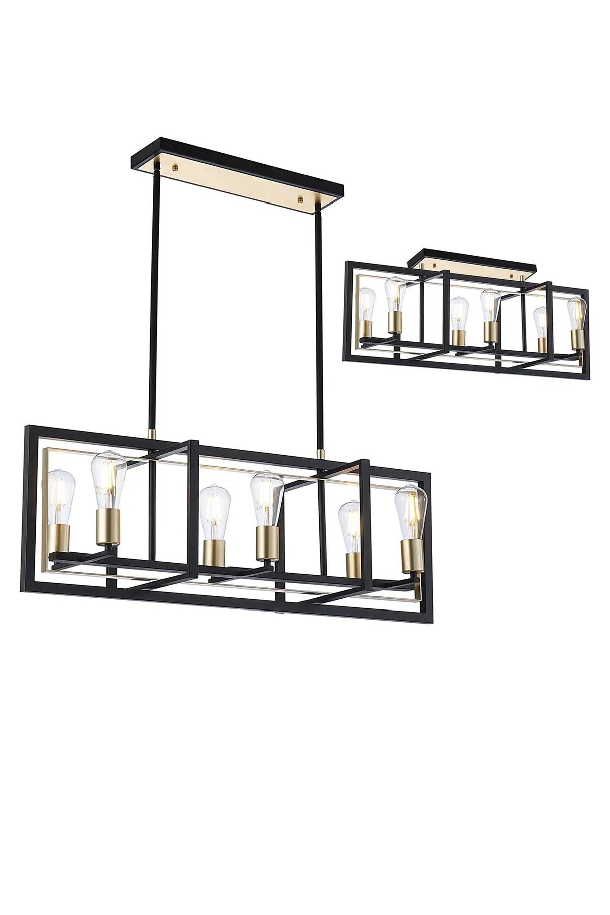 Munroe Pendant/Flush Convertible, 6 x E27, Satin Black/Champagne Gold