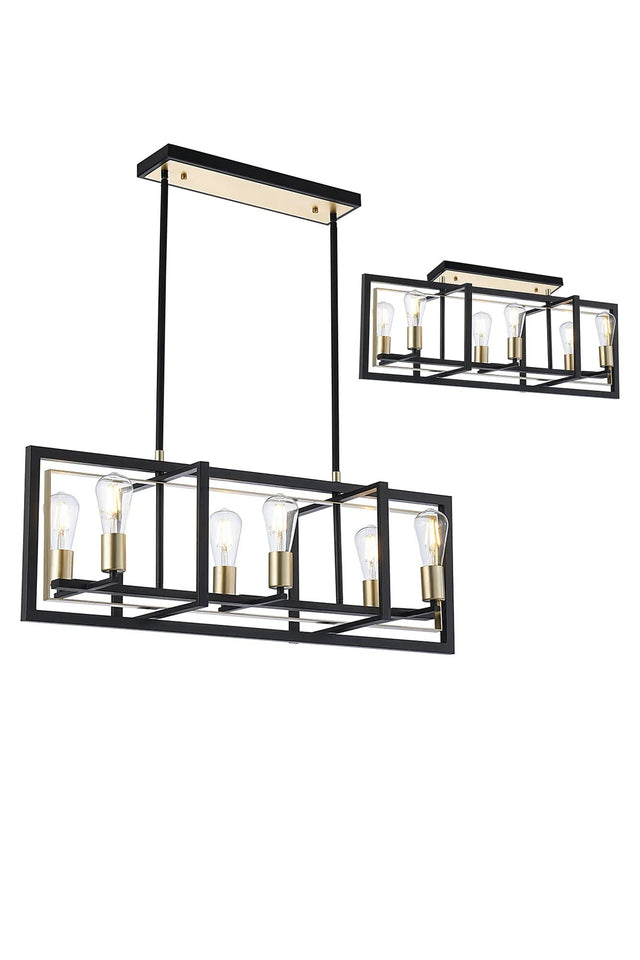 Munroe Pendant/Flush Convertible, 6 x E27, Satin Black/Champagne Gold